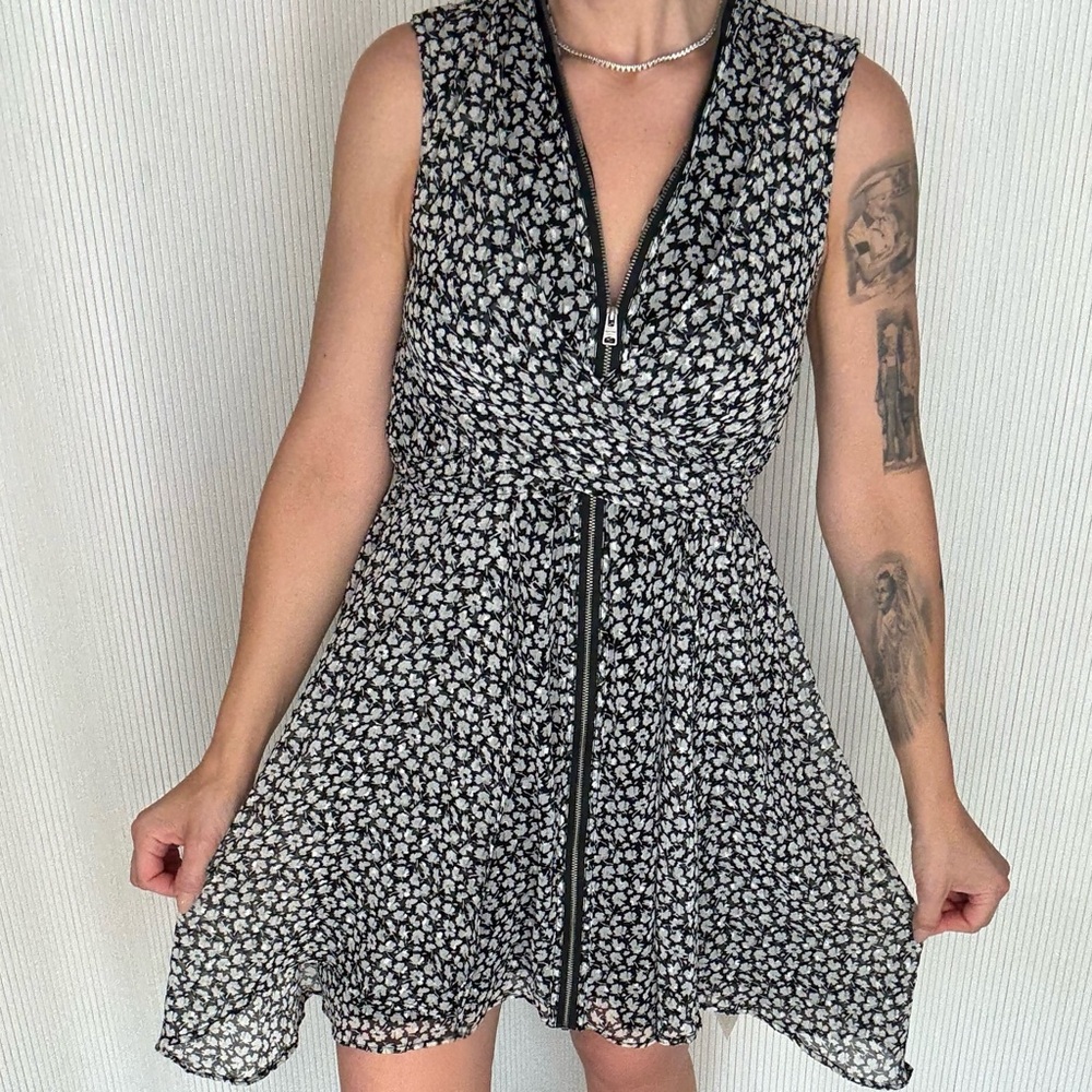 Allsaints Floral Jayda Scatter Dress Zip Front Women's Size Small NWT